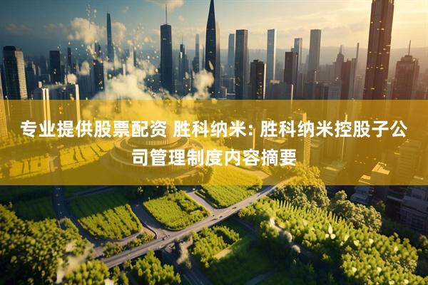专业提供股票配资 胜科纳米: 胜科纳米控股子公司管理制度内容摘要